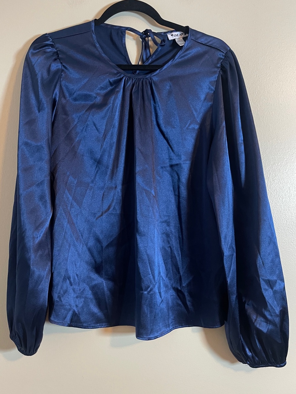 Satin Long-Sleeve Blouse Womens XL Navy Silky Chic Evening Workwear Classy Top